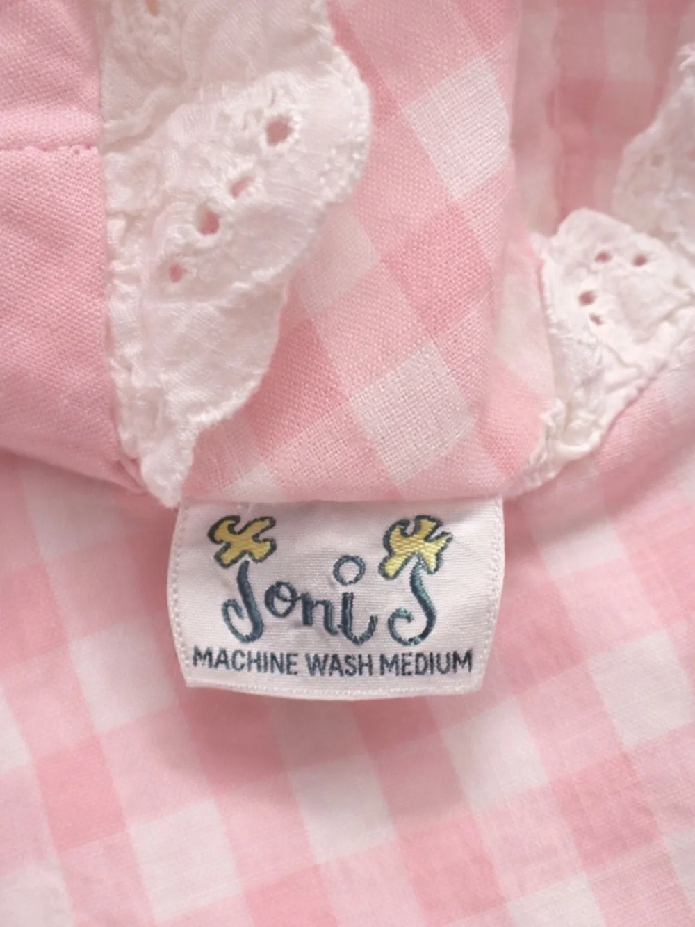 Rare Vintage Joni Girls Pink Gingham Scenic Storybook Dress Lace Bow